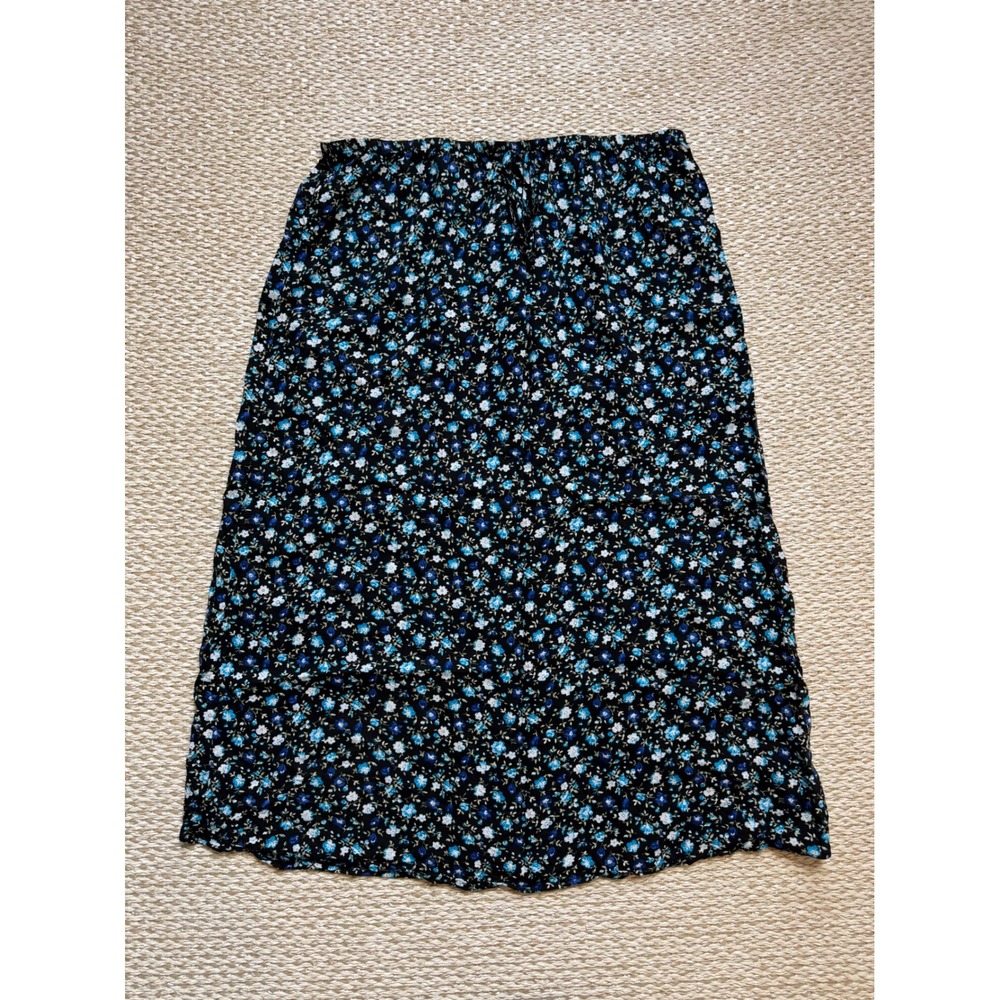 VintageBlue Floral Rayon Midi Skirt Y2K 90's grunge flowy slinky whimsigoth